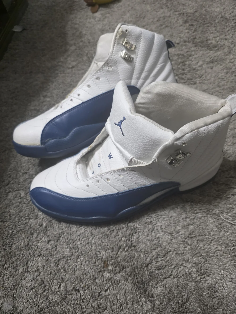 Jordan 12s Men's High-Top Sneakers in White and Blue